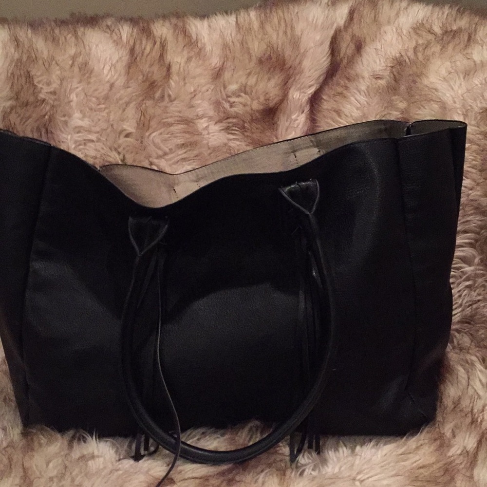 Large Black Faux Leather Tote